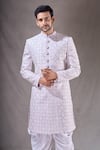 Shop_Aryavir Malhotra_Off White Sherwani Zari Jacquard And Banarasi Silk Embroidery With Dhoti Pant _Online_at_Aza_Fashions