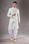 Buy_Aryavir Malhotra_Green Sherwani Zari Jacquard Self Design Mandala Pattern With Dhoti Pant _at_Aza_Fashions