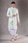 Buy_Aryavir Malhotra_Green Sherwani Zari Jacquard Self Design Mandala Pattern With Dhoti Pant _Online_at_Aza_Fashions