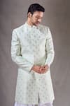 Shop_Aryavir Malhotra_Green Sherwani Zari Jacquard Self Design Mandala Pattern With Dhoti Pant _Online_at_Aza_Fashions