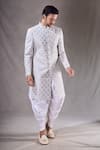 Buy_Aryavir Malhotra_Grey Sherwani Zari Jacquard Self Design Geometric Embroidered With Dhoti Pant _at_Aza_Fashions