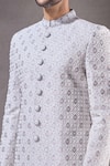 Aryavir Malhotra_Grey Sherwani Zari Jacquard Self Design Geometric Embroidered With Dhoti Pant _at_Aza_Fashions