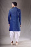 Shop_Aryavir Malhotra_Blue Sherwani Velvet Embroidery Floral Jaal With Dhoti Pant _at_Aza_Fashions