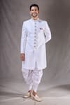 Buy_Aryavir Malhotra_Off White Sherwani Imported Silk Embroidery Sequin Butti With Dhoti Pant _at_Aza_Fashions