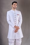 Shop_Aryavir Malhotra_Off White Sherwani Imported Silk Embroidery Sequin Butti With Dhoti Pant _Online_at_Aza_Fashions