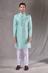 Buy_Aryavir Malhotra_Green Sherwani Heavy Jacquard Self Design Floral Flower Pattern With Pyjama _Online_at_Aza_Fashions