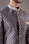 Aryavir Malhotra_Grey Sherwani Heavy Jacquard Self Design Flower Pattern With Contrast Pyjama _at_Aza_Fashions