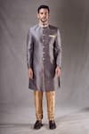 Buy_Aryavir Malhotra_Grey Sherwani Heavy Jacquard Self Design Flower Pattern With Contrast Pyjama 