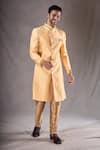 Buy_Aryavir Malhotra_Yellow Sherwani Banarasi Heavy Jacquard Self Pattern With Contrast Pyjama _Online_at_Aza_Fashions