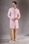 Buy_Aryavir Malhotra_Purple Sherwani Kora Shine Silk Embroidery Floral Bloom With Contrast Pyjama _Online_at_Aza_Fashions