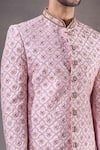 Aryavir Malhotra_Purple Sherwani Kora Shine Silk Embroidery Floral Bloom With Contrast Pyjama _at_Aza_Fashions