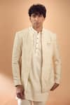 Spring Break_Ivory Jacket Viscose Embroidered Laser Cut Applique Thread And Kurta Set _at_Aza_Fashions