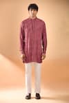 SPRING BREAK_Maroon Kurta Viscose Embroidered Laser Cut Applique Lucknowi With Pant _Online_at_Aza_Fashions