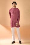 Spring Break_Maroon Kurta Viscose Embroidered Laser Cut Applique Lucknowi With Pant _at_Aza_Fashions