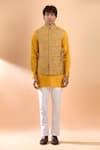 SPRING BREAK_Yellow Bundi Blended Silk Printed Abstract And Kurta Set _at_Aza_Fashions