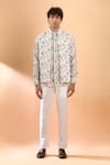 Shop_Spring Break_White Jacket And Shirt Cotton Printed Floral Flamingo & Pant Set _Online_at_Aza_Fashions