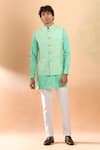 Buy_Spring Break_Green Bundi Cotton Silk Woven Floral Jacquard Pattern And Kurta Set _at_Aza_Fashions