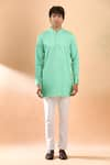 Buy_SPRING BREAK_Green Bundi Cotton Silk Woven Floral Jacquard Pattern And Kurta Set _Online_at_Aza_Fashions