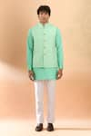 SPRING BREAK_Green Bundi Cotton Silk Woven Floral Jacquard Pattern And Kurta Set _at_Aza_Fashions