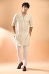 Buy_SPRING BREAK_Ivory Kurta Viscose Embroidered Laser Cut Applique With Pant _at_Aza_Fashions