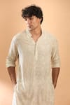 Buy_SPRING BREAK_Ivory Kurta Viscose Embroidered Laser Cut Applique With Pant _Online_at_Aza_Fashions