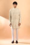 SPRING BREAK_Ivory Kurta Viscose Embroidered Laser Cut Applique With Pant _at_Aza_Fashions