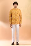 Spring Break_Yellow Jacket And Shirt Cotton Printed Floral & Pant Set _Online_at_Aza_Fashions