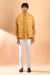 Spring Break_Yellow Jacket And Shirt Cotton Printed Floral & Pant Set _at_Aza_Fashions