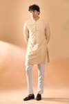 Buy_Spring Break_Pink Kurta Blended Silk Embroidered Laser Cut Applique With Pant _at_Aza_Fashions