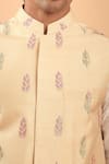 SPRING BREAK_Beige Bundi Blended Silk Embroidered Leaf Pattern And Kurta Set _at_Aza_Fashions