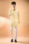 Buy_Spring Break_Cream Kurta Blended Silk Embroidered Laser Cut Geometric Pattern With Pant _at_Aza_Fashions