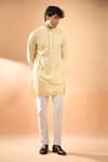 Buy_Spring Break_Cream Kurta Blended Silk Embroidered Laser Cut Geometric Pattern With Pant _Online_at_Aza_Fashions