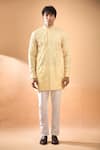 Spring Break_Cream Kurta Blended Silk Embroidered Laser Cut Geometric Pattern With Pant _at_Aza_Fashions