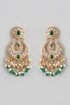 Shop_Karisa Designs_Green Pearls, Beads Lotus Kundan Stone Embellished Chandbalis _at_Aza_Fashions