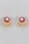 Shop_Karisa Designs_Red Pearls, Diamonds Lotus Moissanite Polki Embellished Earrings _at_Aza_Fashions