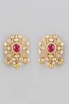 Shop_Karisa Designs_White Beads, Crystals Moissanite Polki Embellished Swirl Earrings _at_Aza_Fashions