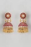 Shop_Karisa Designs_Red Kundan Embellished Jhumkas _at_Aza_Fashions
