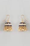 Shop_Karisa Designs_Blue Kundan Embellished Pearl Drop Jhumkas _at_Aza_Fashions