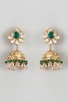 Shop_Karisa Designs_White Beads, Diamonds Floral Polki Embellished Carved Jhumkas _at_Aza_Fashions
