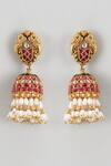 Shop_Karisa Designs_Red Kundan Embellished Pearl Tassel Jhumkas _at_Aza_Fashions