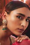 Buy_Karisa Designs_White Kundan Embellished Bead Drop Jhumkas _at_Aza_Fashions