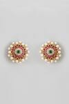 Shop_Karisa Designs_Red Stones, Pearls Kundan Embellished Studs _at_Aza_Fashions