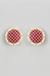 Shop_Karisa Designs_Red Stones, Pearls Kundan Embellished Studs _at_Aza_Fashions