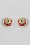 Shop_Karisa Designs_Red Stones, Pearls Floret Kundan Work Studs _at_Aza_Fashions