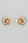 Shop_Karisa Designs_White Stones, Pearls Flower Carved Kundan Studs _at_Aza_Fashions