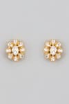 Shop_Karisa Designs_White Crystals, Diamonds Moissanite Polki Embellished Floret Studs _at_Aza_Fashions