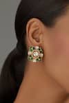 Buy_Karisa Designs_Green Crystals Moissanite Polki Embellished Abstract Carved Studs _at_Aza_Fashions