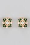 Shop_Karisa Designs_Green Crystals Moissanite Polki Embellished Abstract Carved Studs _at_Aza_Fashions