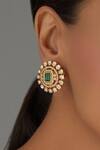 Buy_Karisa Designs_White Crystals, Diamonds, Stones Moissanite Polki Embellished Carved Studs _at_Aza_Fashions
