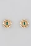 Shop_Karisa Designs_White Crystals, Diamonds, Stones Moissanite Polki Embellished Carved Studs _at_Aza_Fashions